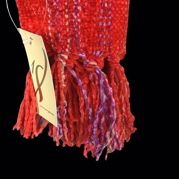Collection 18 Women’s Pink Red Space Dye Chenille Muffler Scarf Fringe - Picture 12 of 12